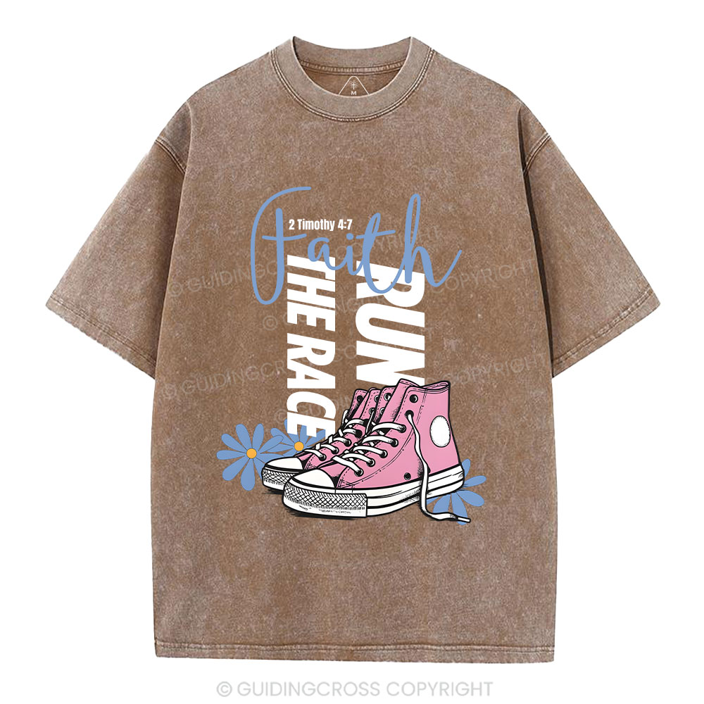 Run The Race With Faith Christian Washed T-Shirt