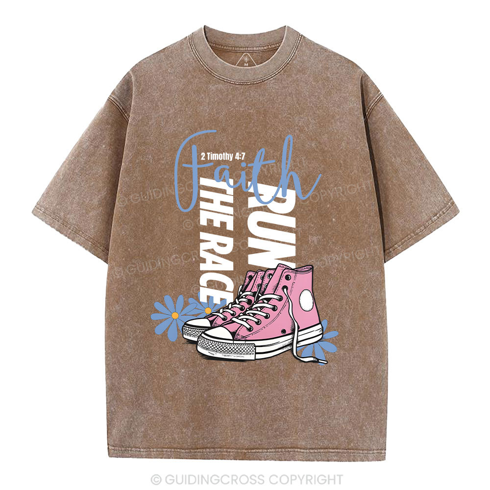 Run The Race With Faith Christian Washed T-Shirt