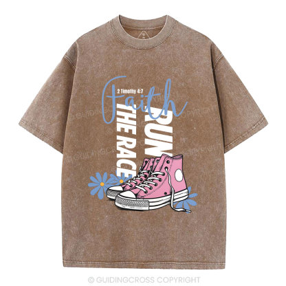 Run The Race With Faith Christian Washed T-Shirt