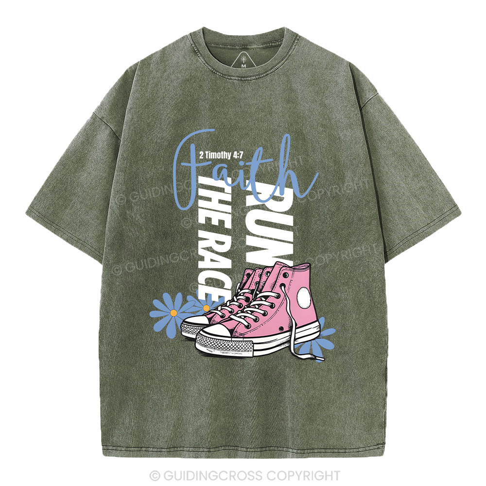 Run The Race With Faith Christian Washed T-Shirt