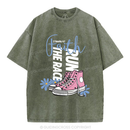 Run The Race With Faith Christian Washed T-Shirt