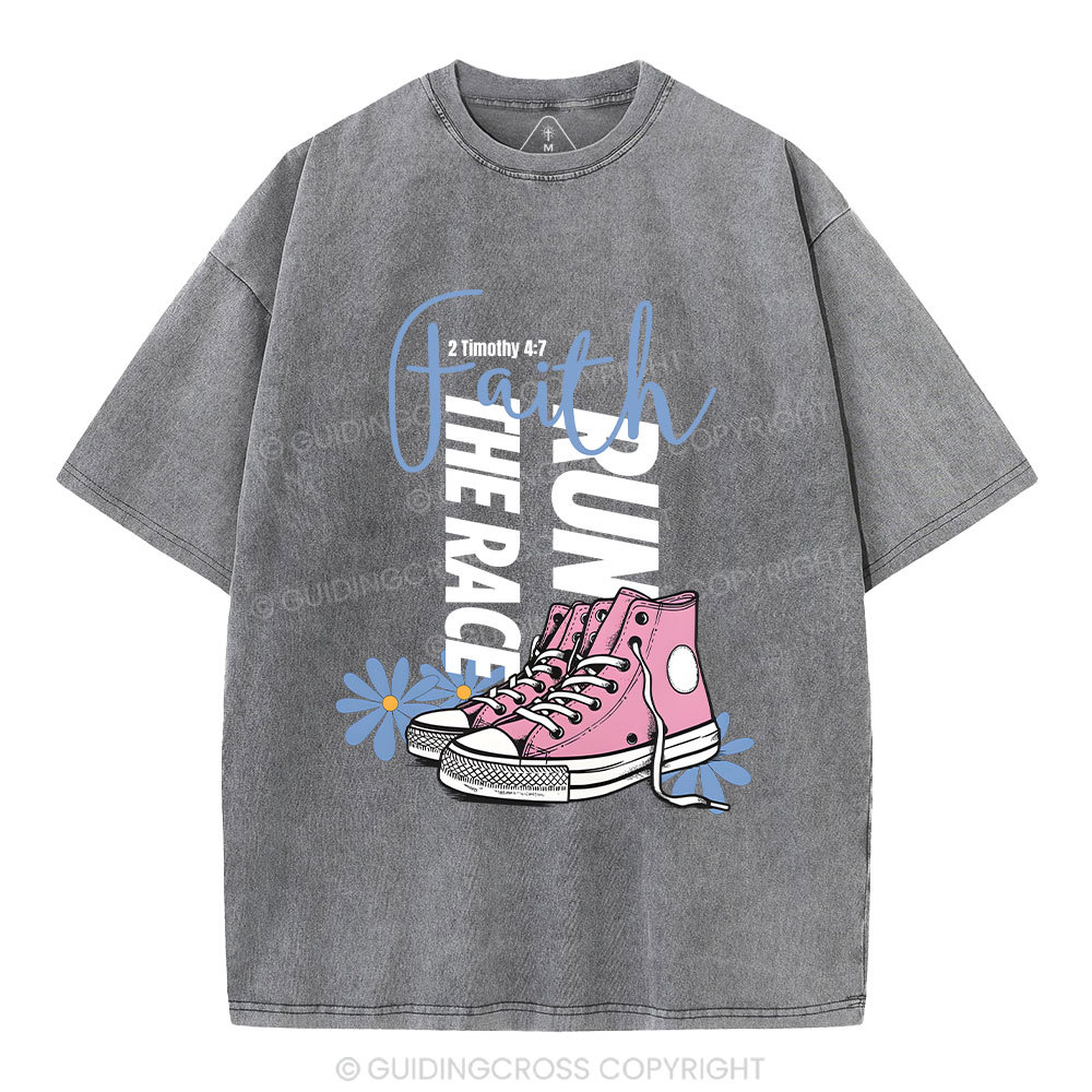 Run The Race With Faith Christian Washed T-Shirt