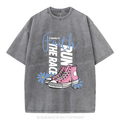 Run The Race With Faith Christian Washed T-Shirt
