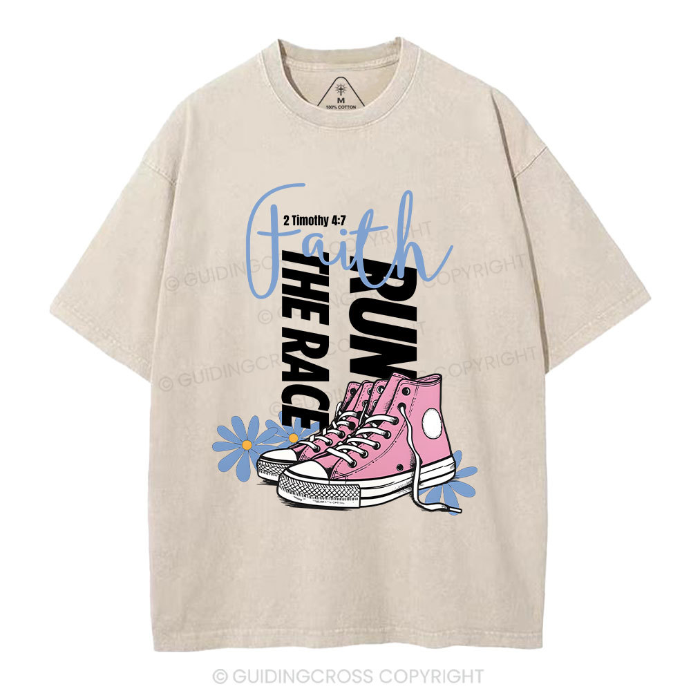 Run The Race With Faith Christian Washed T-Shirt