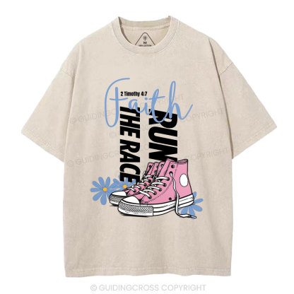 Run The Race With Faith Christian Washed T-Shirt