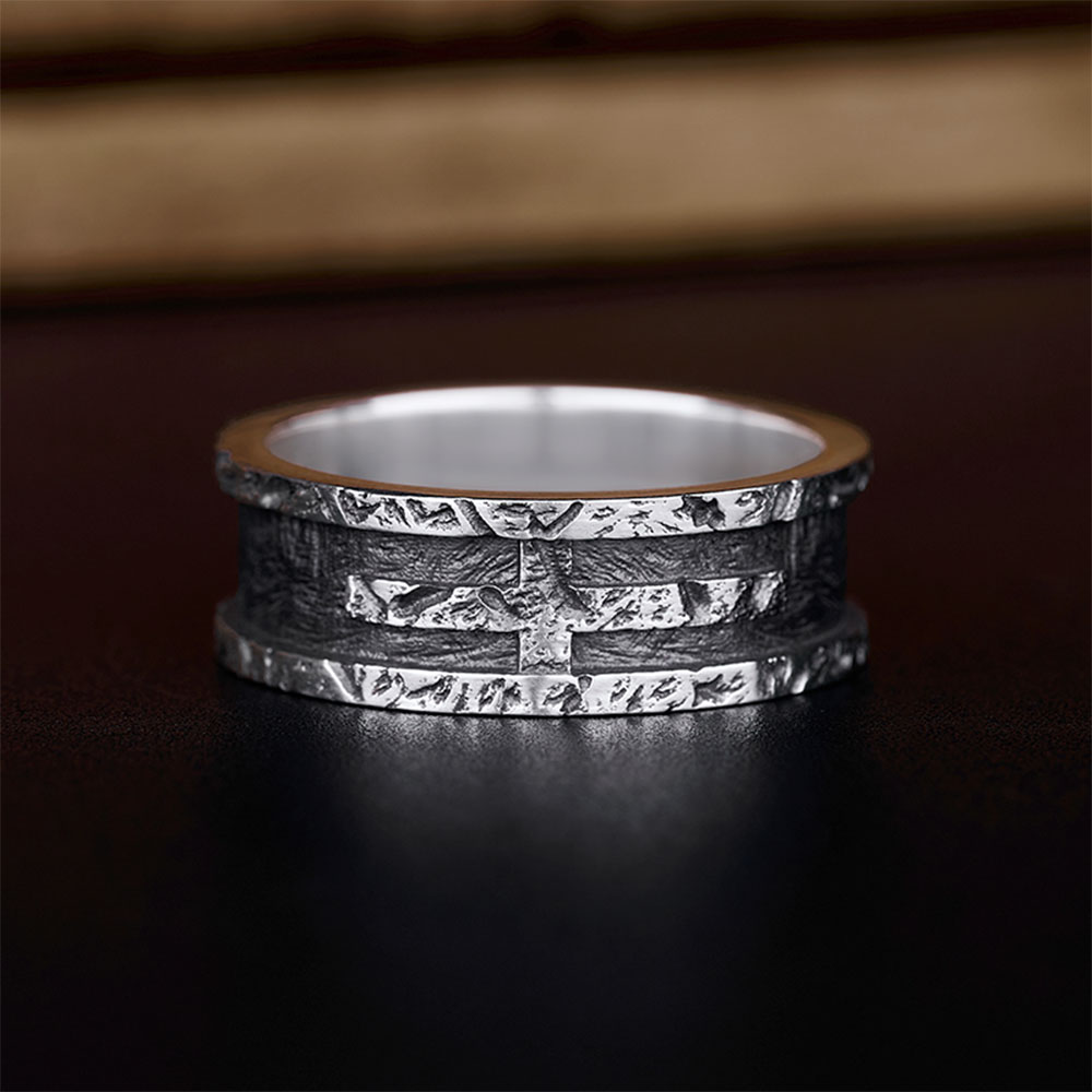Rustic Cross Ring Christian Sterling Silver Band Ring