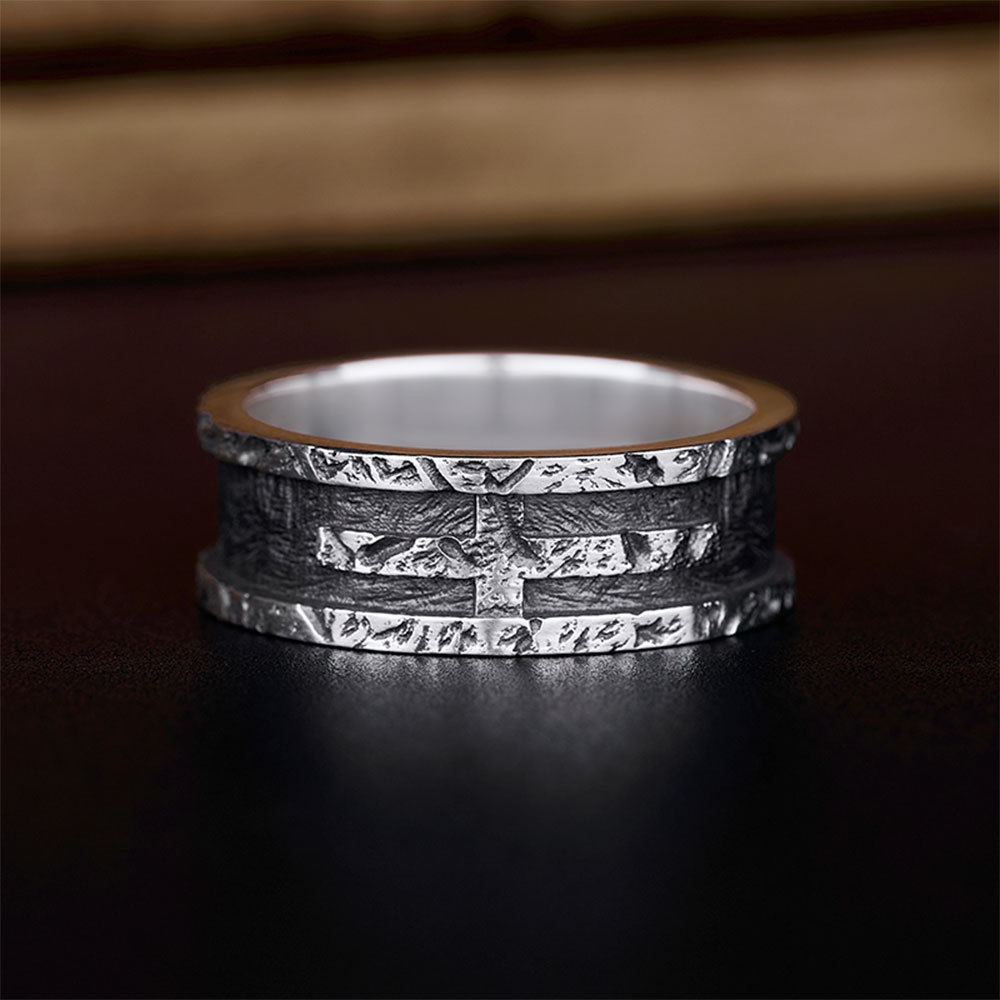 Rustic Cross Ring Christian Sterling Silver Band Ring