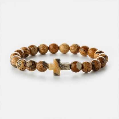 Christian Cross Tiger Eye Stone Beaded Bracelet 