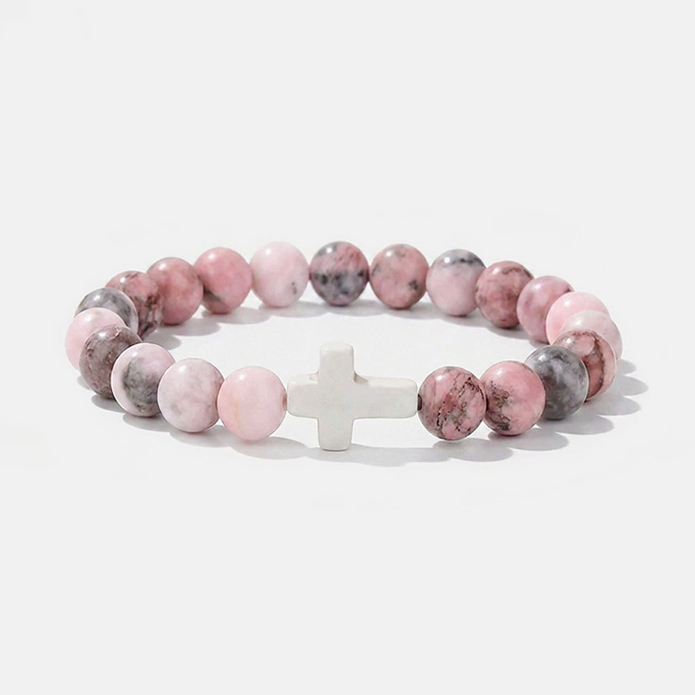 Christian Cross Tiger Eye Stone Beaded Bracelet 