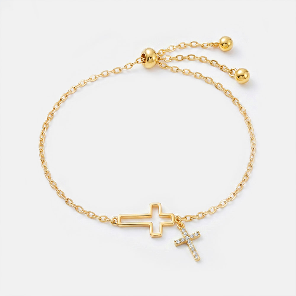 Double Cross Charm Adjustable Christian Chain Bracelet