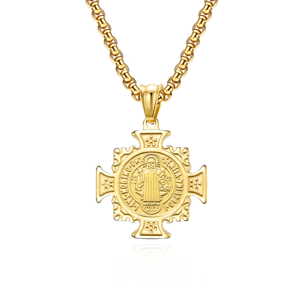 Saint Benedict Exorcist Holy Card Christ Necklace