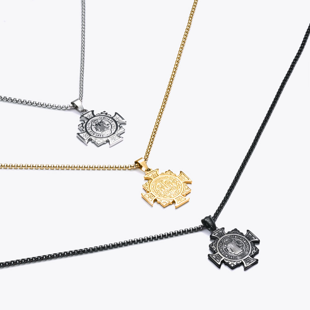 Saint Benedict Exorcist Holy Card Christ Necklace