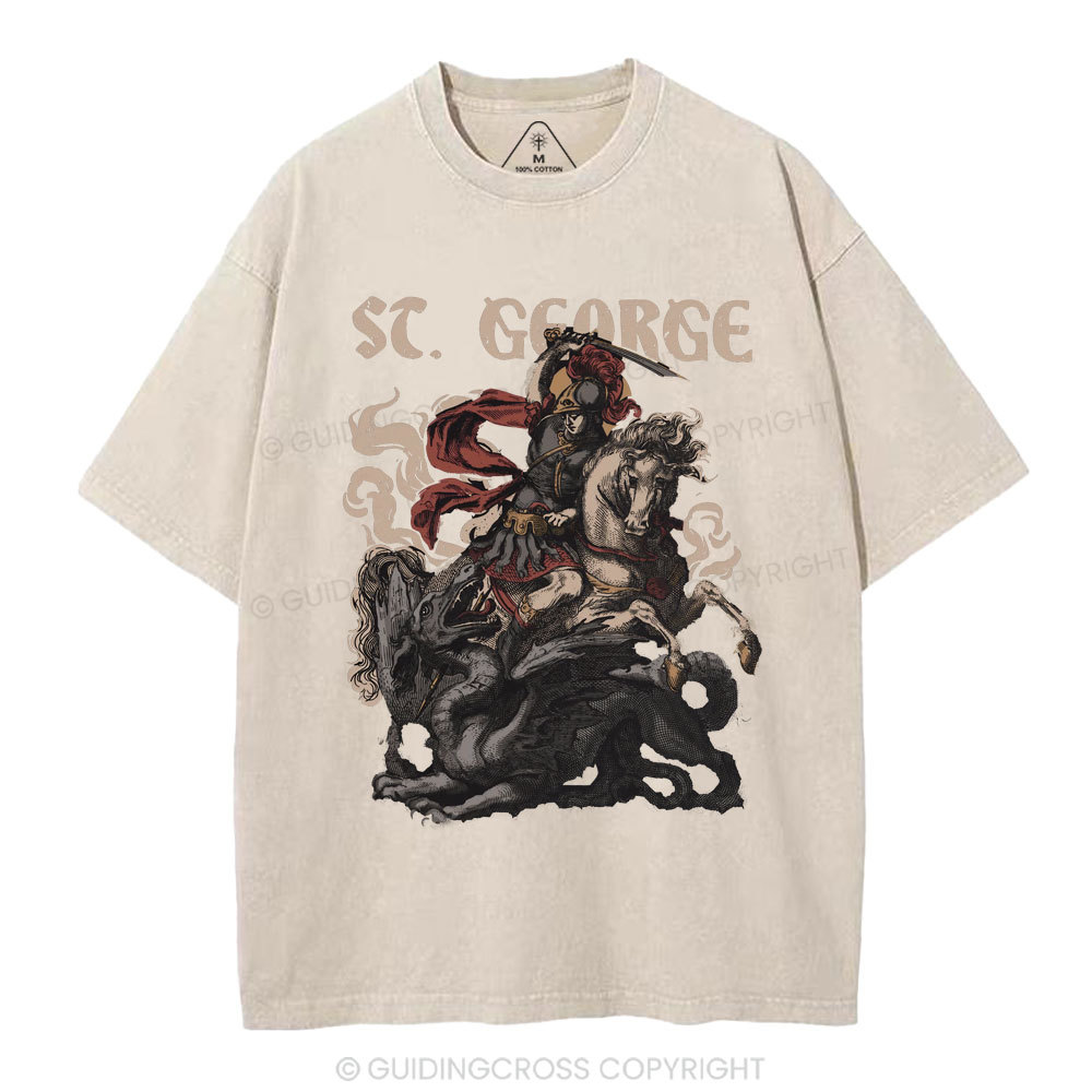 Saint George And The Dragon Christian Washed T-Shirt