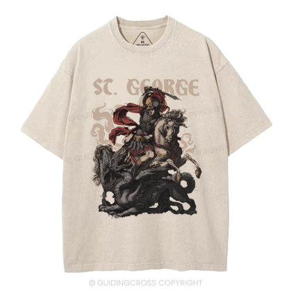 Saint George And The Dragon Christian Washed T-Shirt