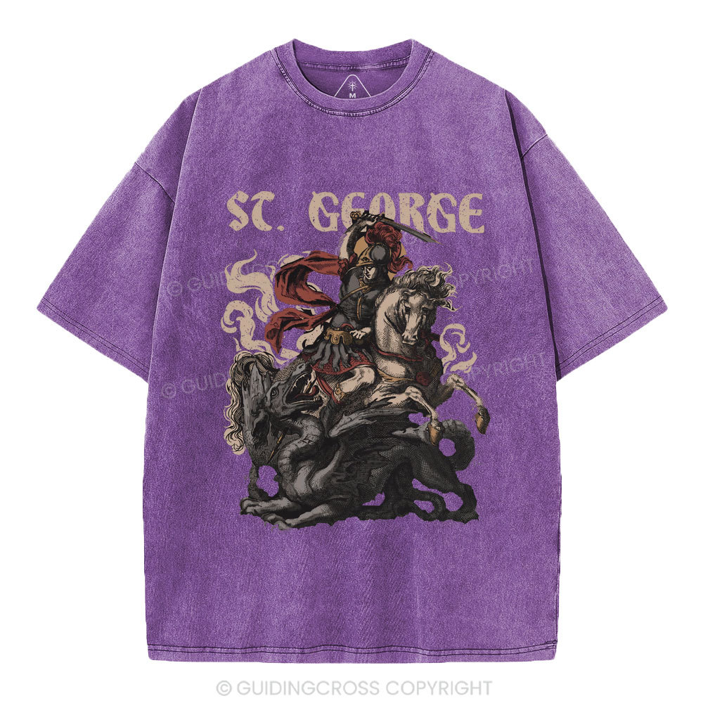 Saint George And The Dragon Christian Washed T-Shirt