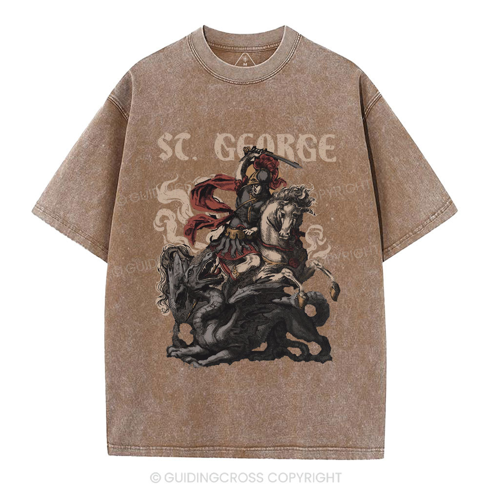 Saint George And The Dragon Christian Washed T-Shirt