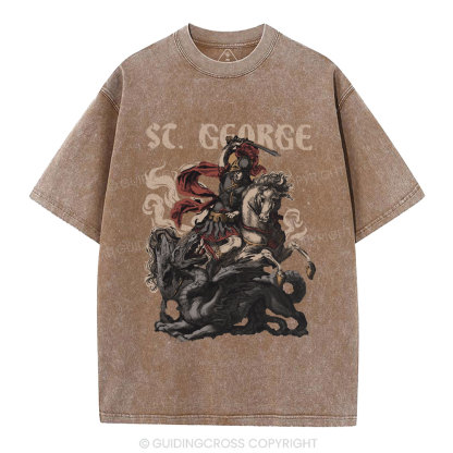 Saint George And The Dragon Christian Washed T-Shirt