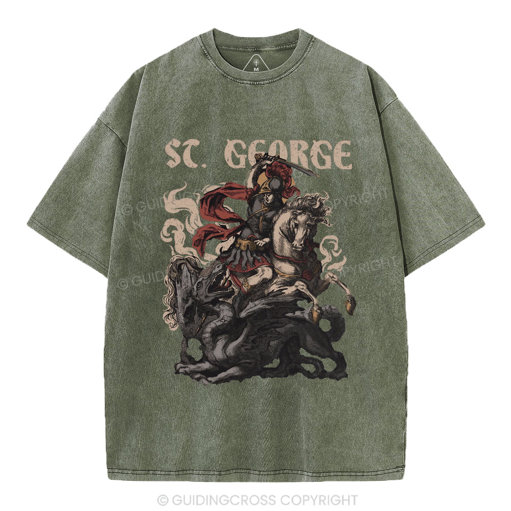 Saint George And The Dragon Christian Washed T-Shirt