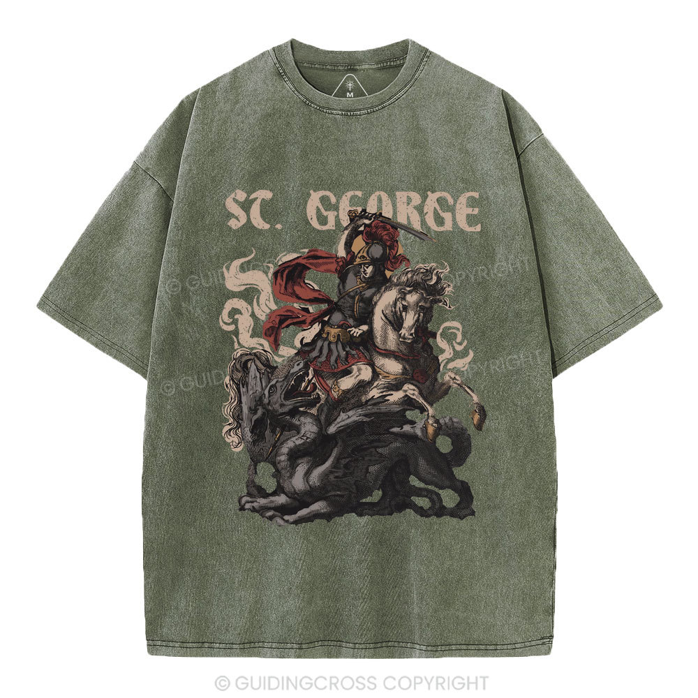 Saint George And The Dragon Christian Washed T-Shirt