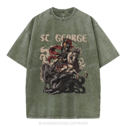 Saint George And The Dragon Christian Washed T-Shirt