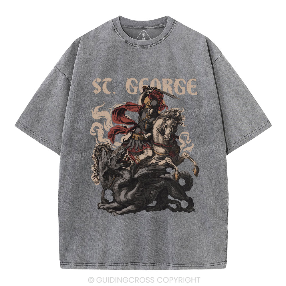 Saint George And The Dragon Christian Washed T-Shirt