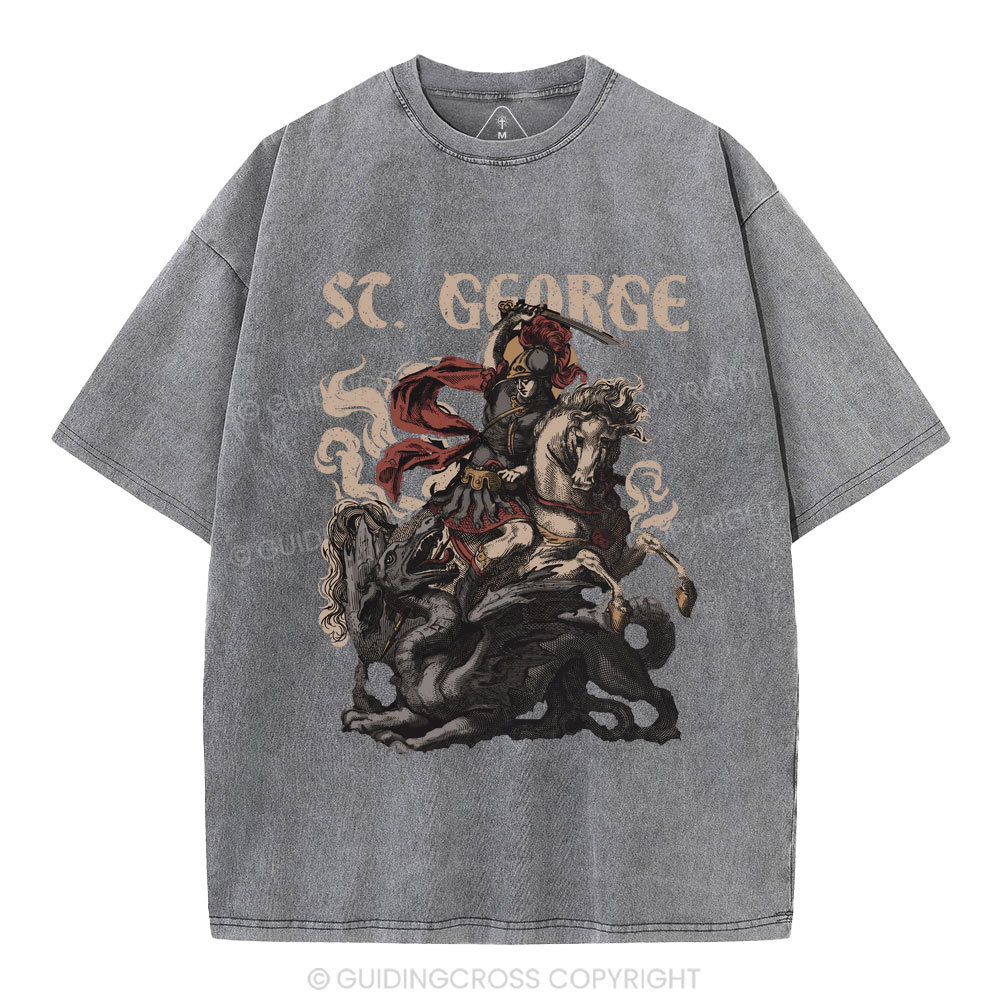 Saint George And The Dragon Christian Washed T-Shirt