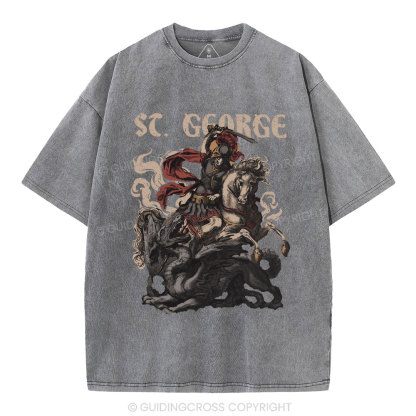 Saint George And The Dragon Christian Washed T-Shirt