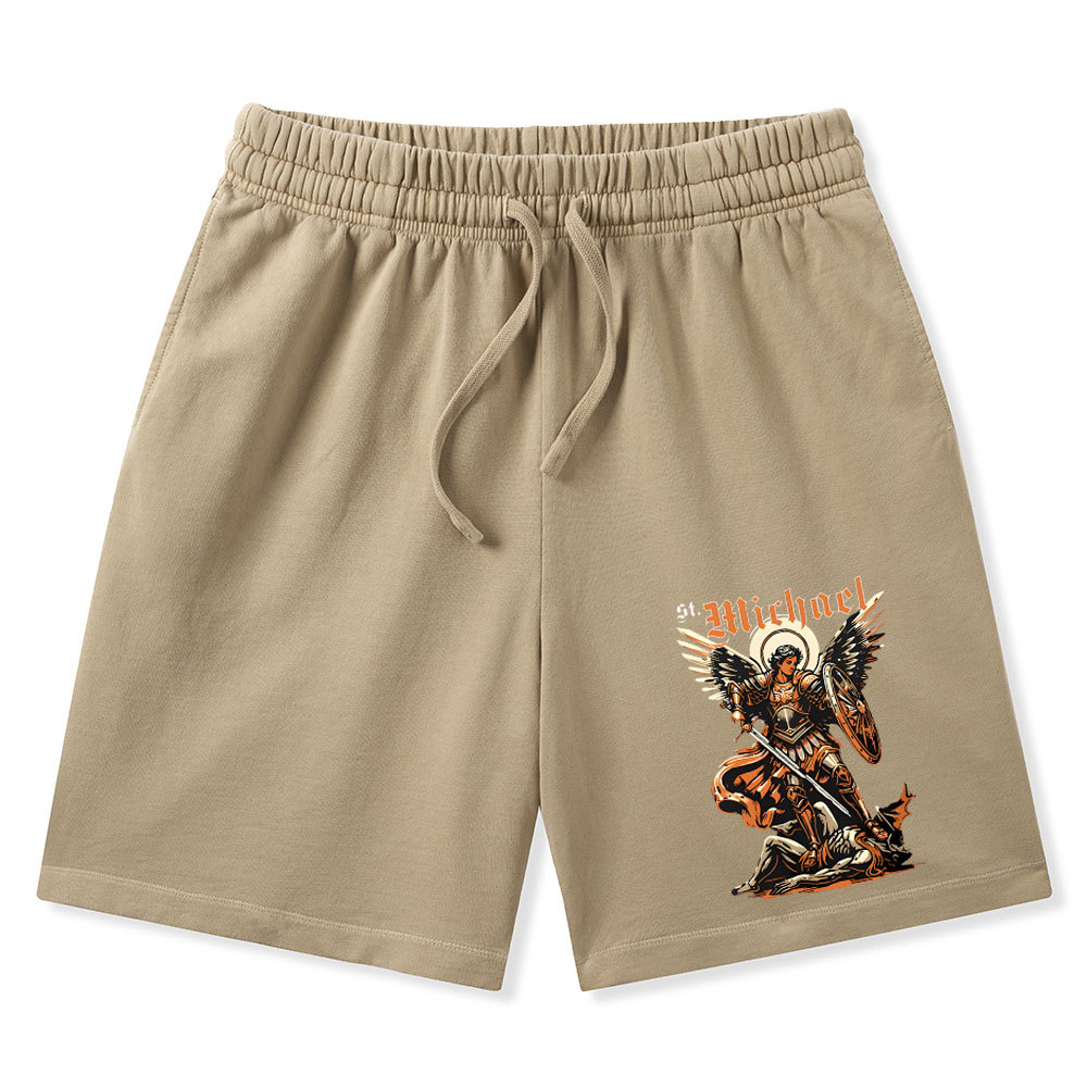 Saint Michael Archangel Christian Washed Shorts