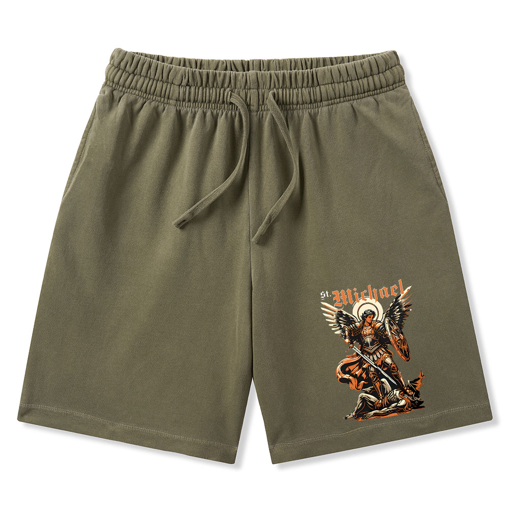 Saint Michael Archangel Christian Washed Shorts