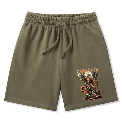 Saint Michael Archangel Christian Washed Shorts