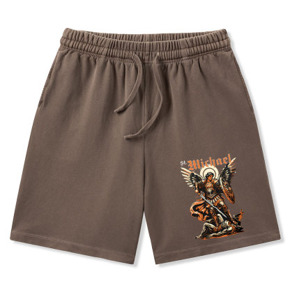 Saint Michael Archangel Christian Washed Shorts