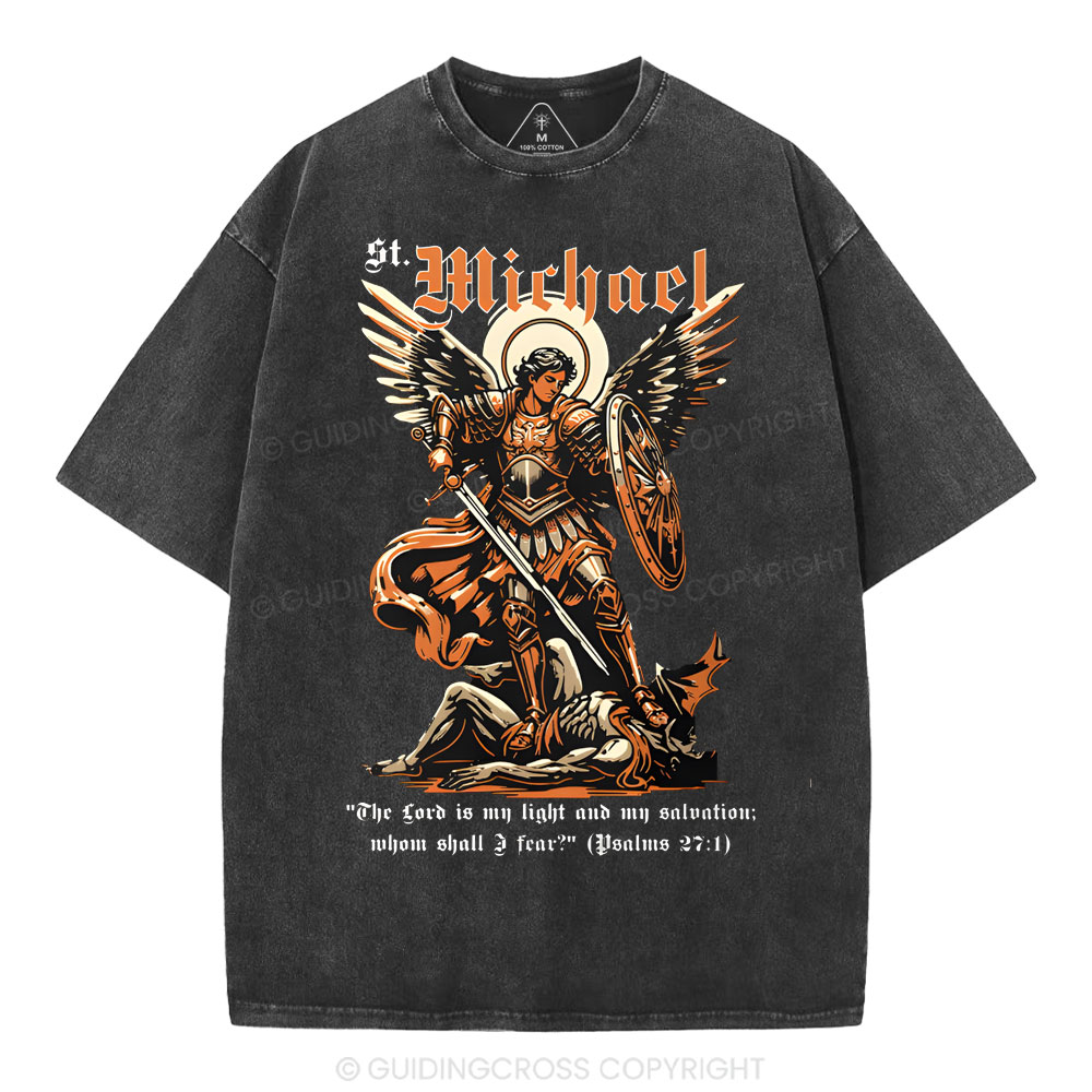 Saint Michael Archangel Christian Washed T-Shirt Sale - GuidingCross