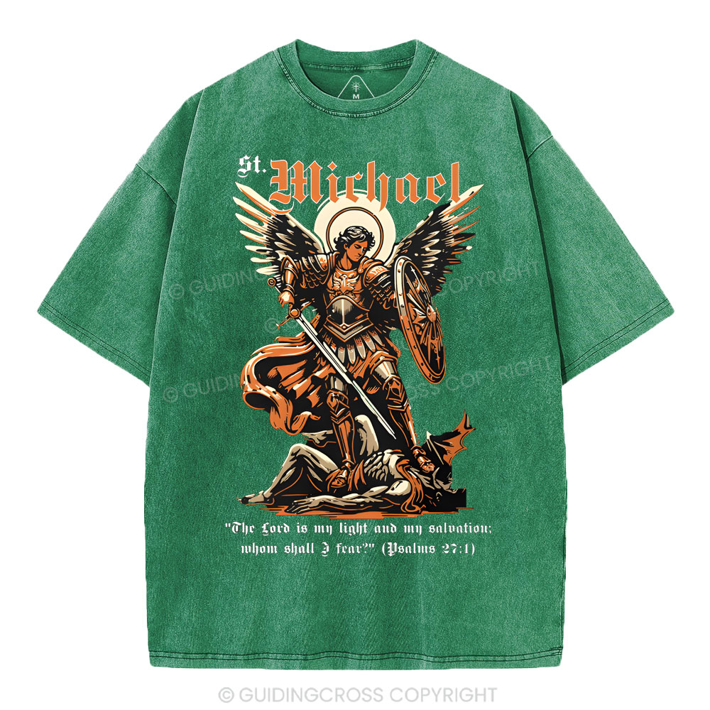 Saint Michael Archangel Christian Washed T-Shirt Sale - GuidingCross