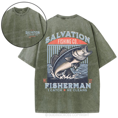 Salvation Fishing Co. Christian Washed T-Shirt