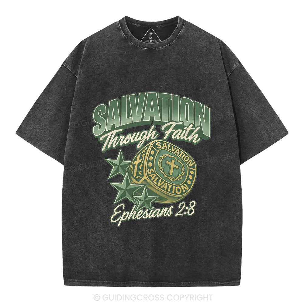Salvation Through Faith Christian Washed T-Shirt