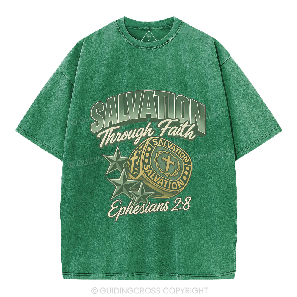 Salvation Through Faith Christian Washed T-Shirt