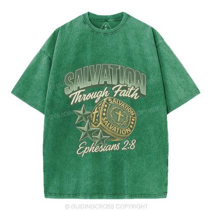 Salvation Through Faith Christian Washed T-Shirt