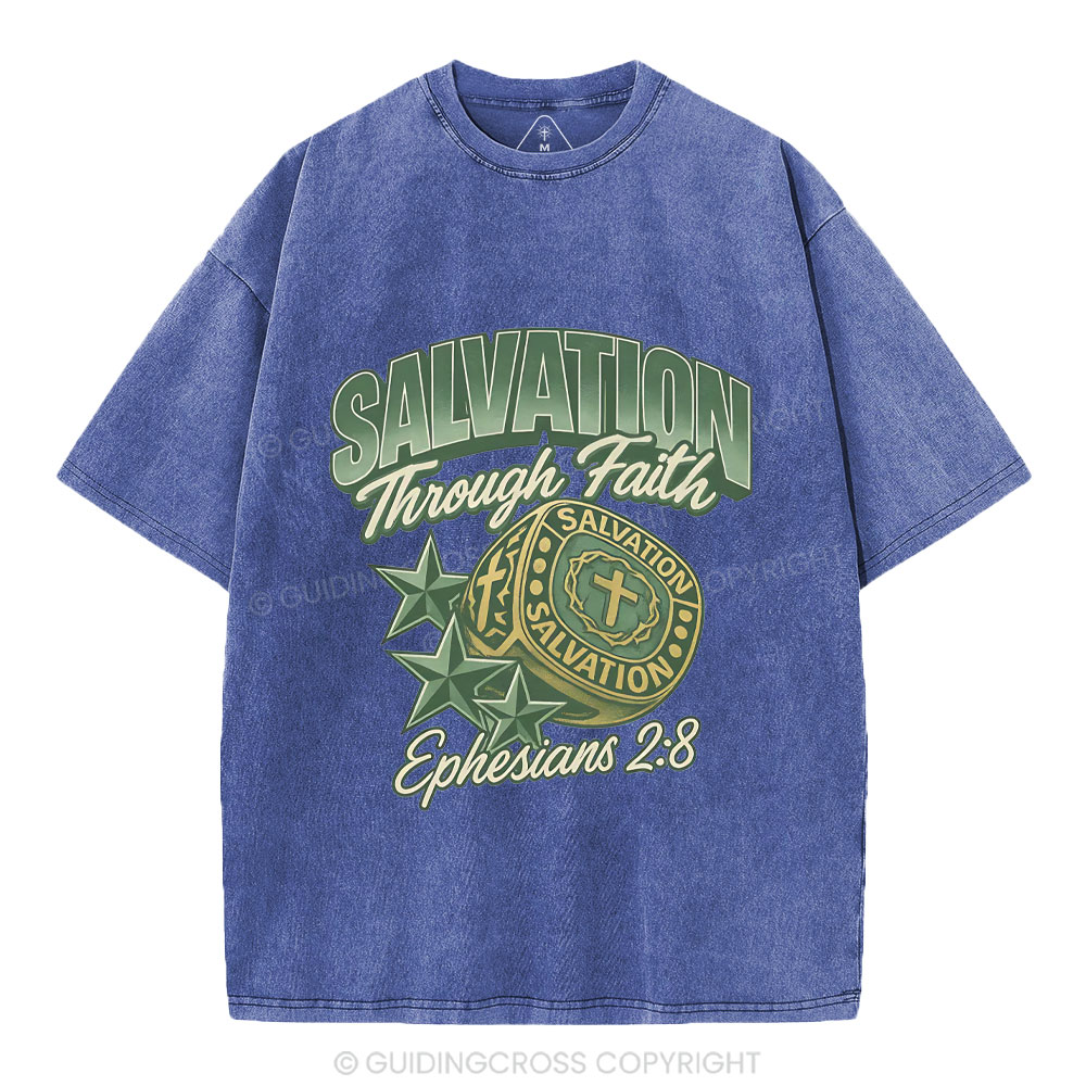 Salvation Through Faith Christian Washed T-Shirt