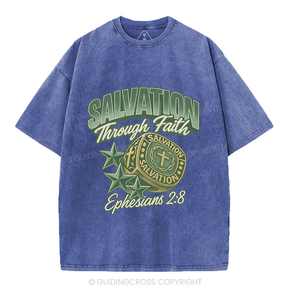 Salvation Through Faith Christian Washed T-Shirt