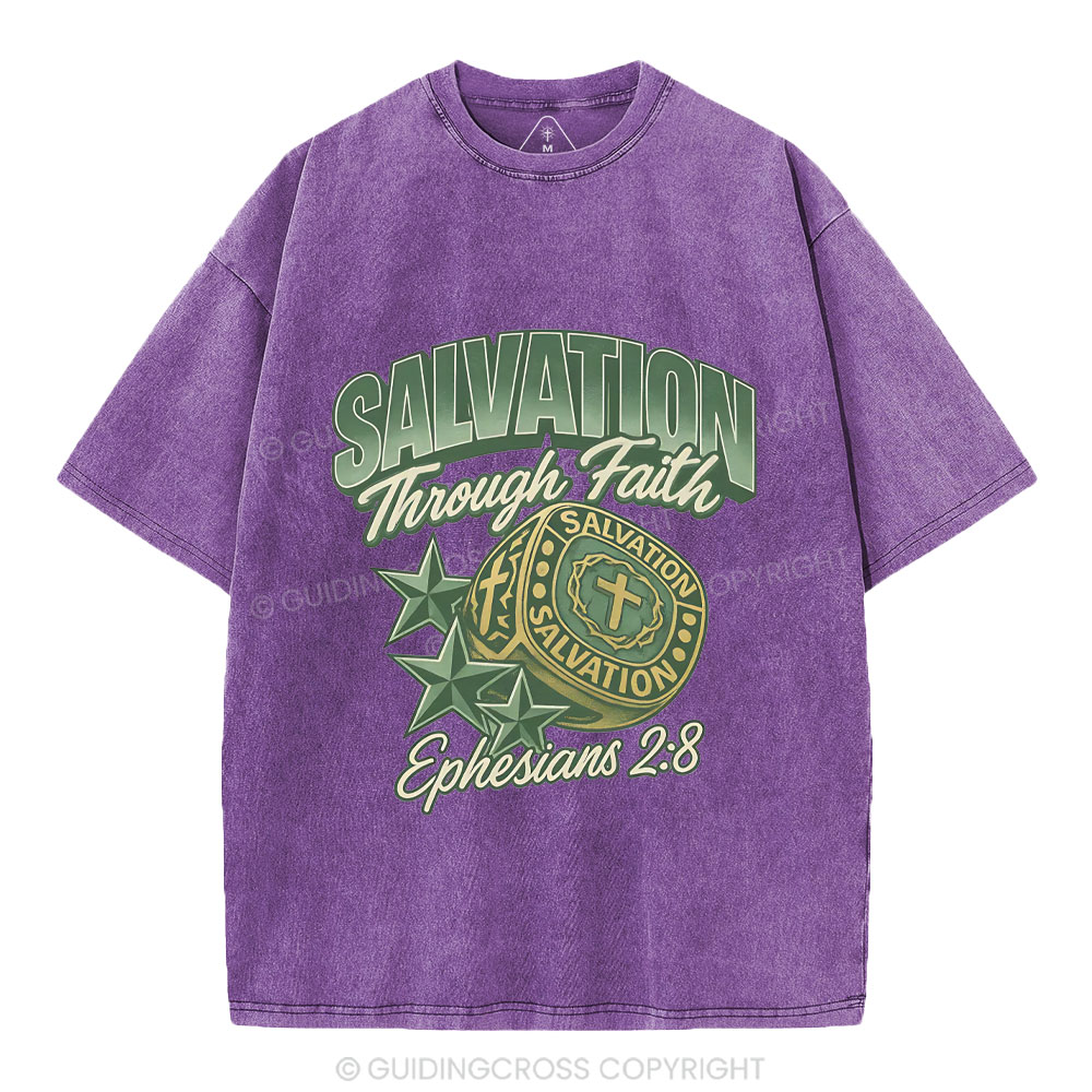 Salvation Through Faith Christian Washed T-Shirt