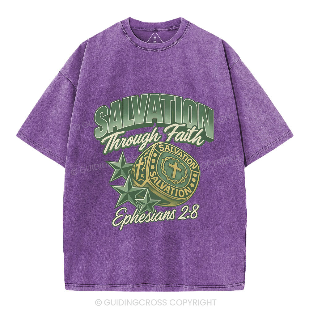 Salvation Through Faith Christian Washed T-Shirt