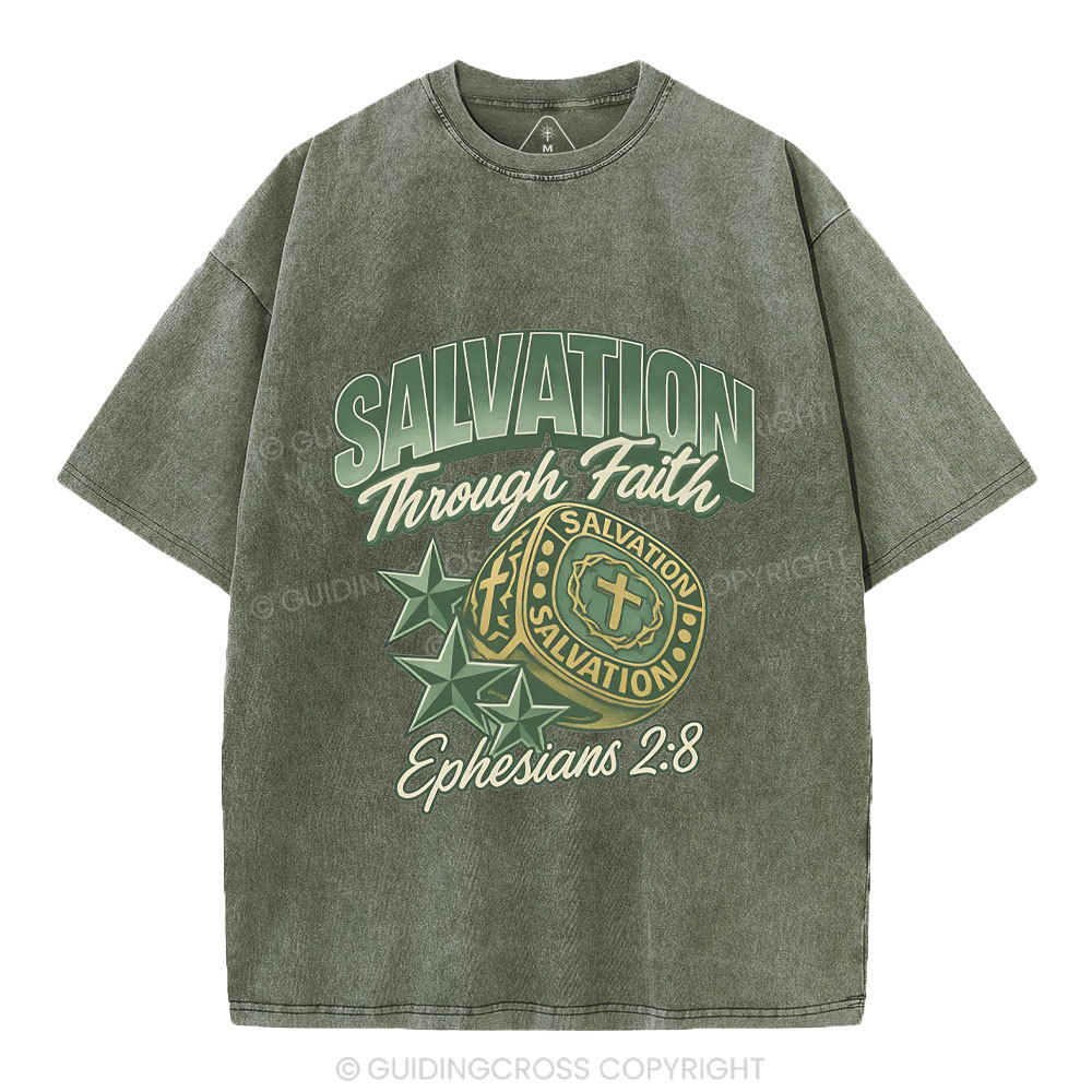 Salvation Through Faith Christian Washed T-Shirt