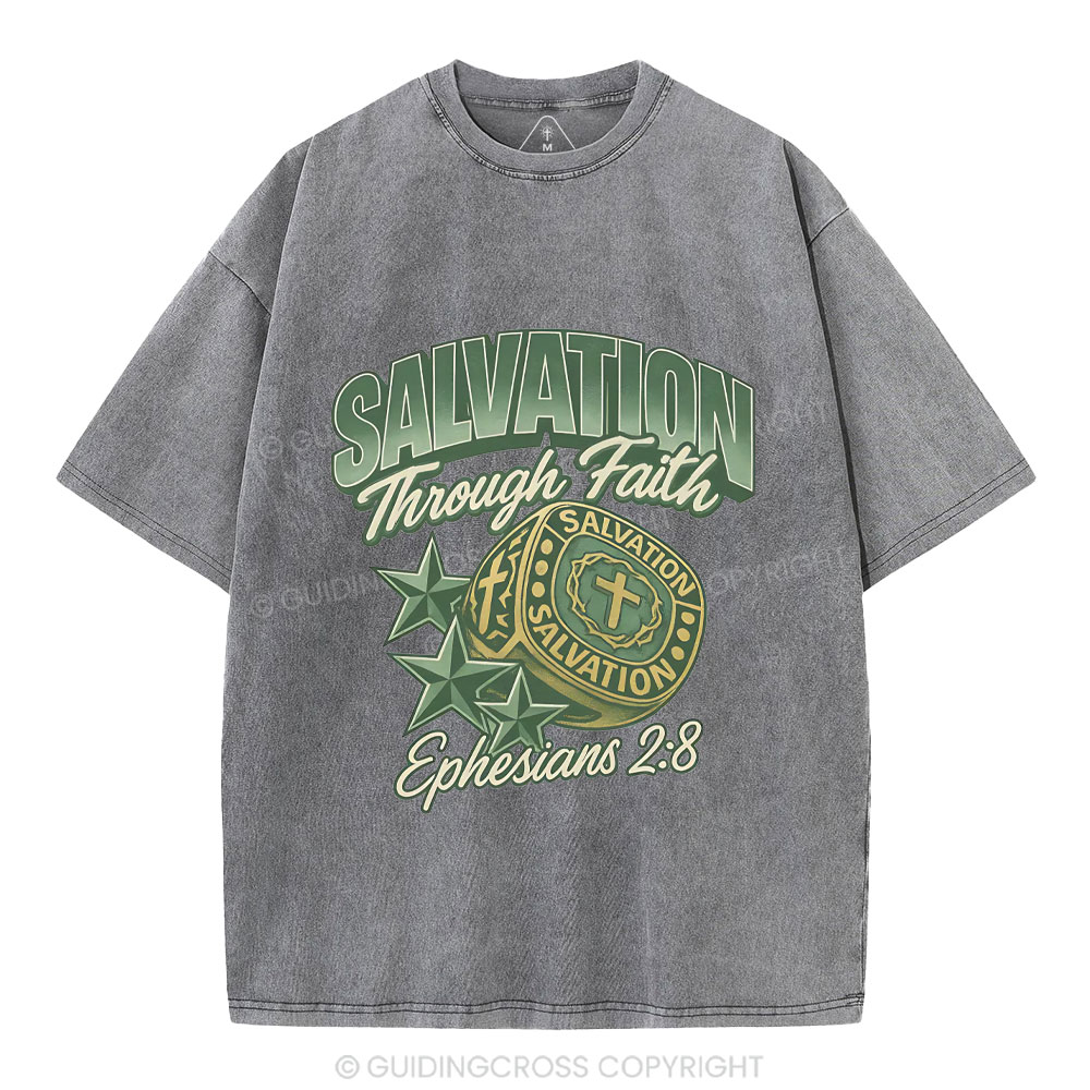 Salvation Through Faith Christian Washed T-Shirt