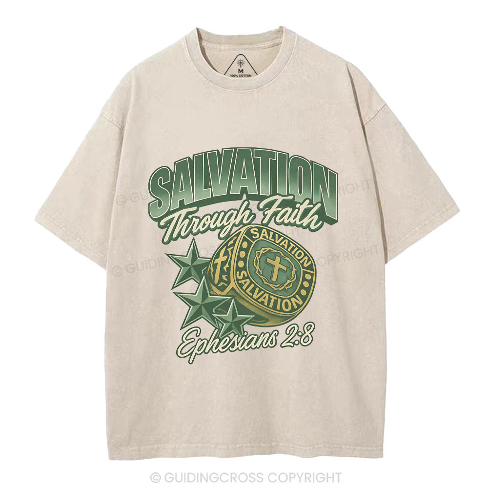 Salvation Through Faith Christian Washed T-Shirt