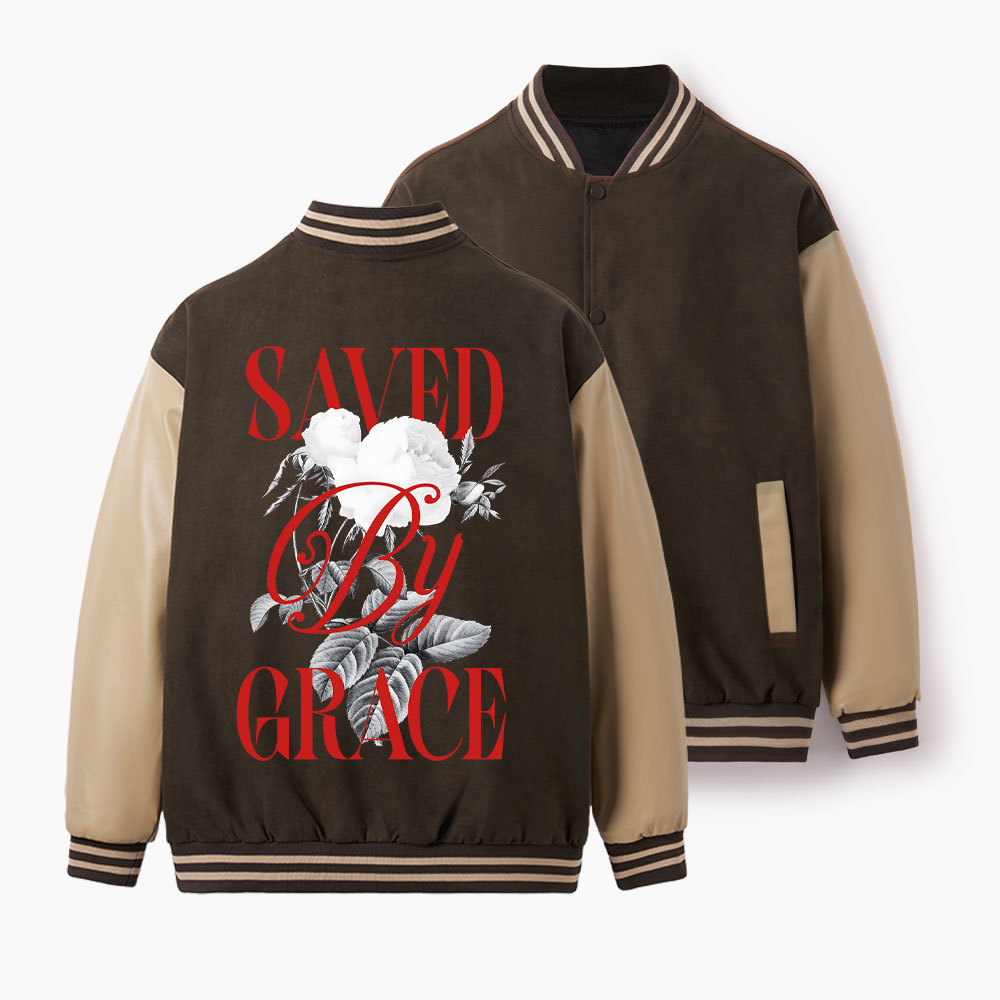 Saved By Grace Christian Color Block Baseball Jacket