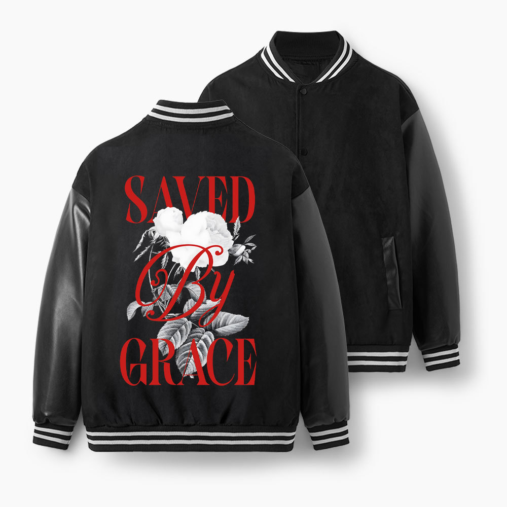 Saved By Grace Christian Color Block Baseball Jacket