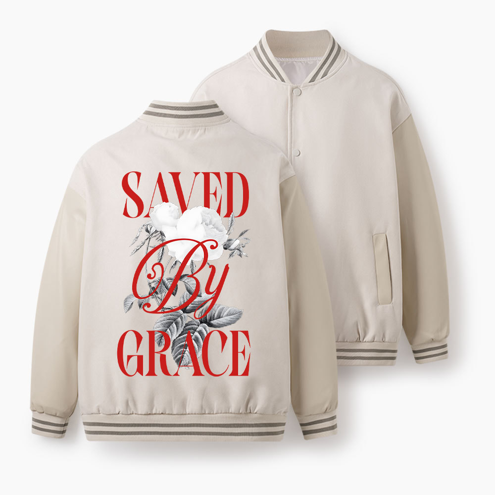 Saved By Grace Christian Color Block Baseball Jacket