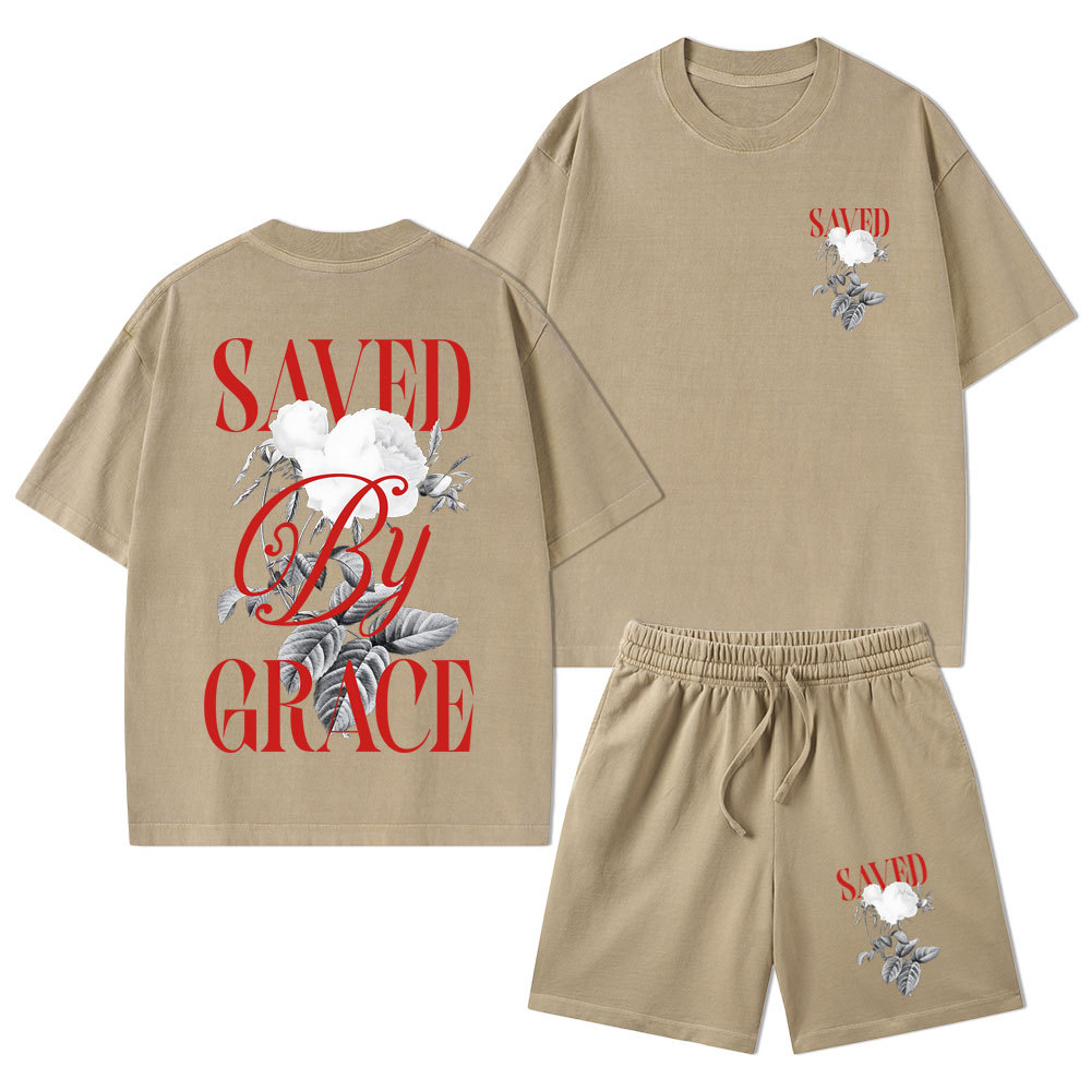 Saved By Grace Christian Washed T-Shirt & Shorts