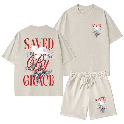 Saved By Grace Christian Washed T-Shirt & Shorts