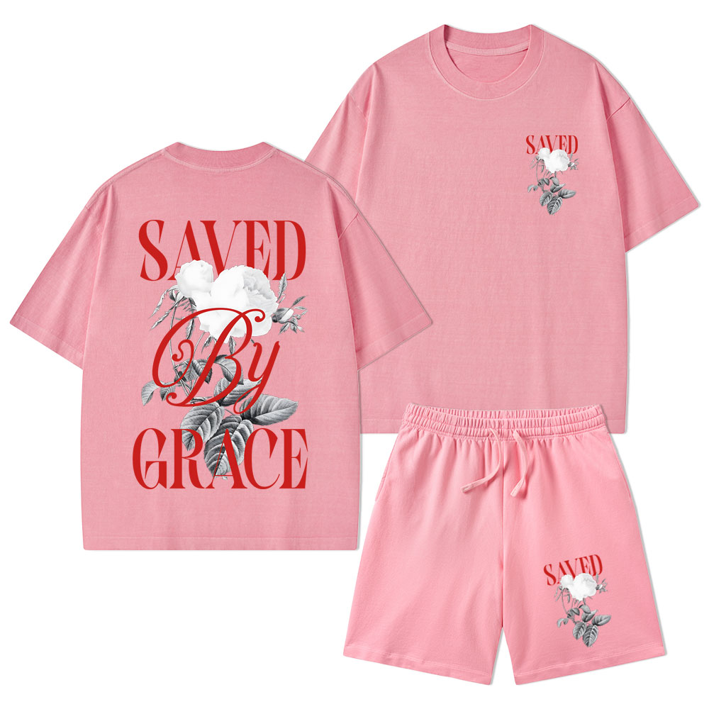 Saved By Grace Christian Washed T-Shirt & Shorts